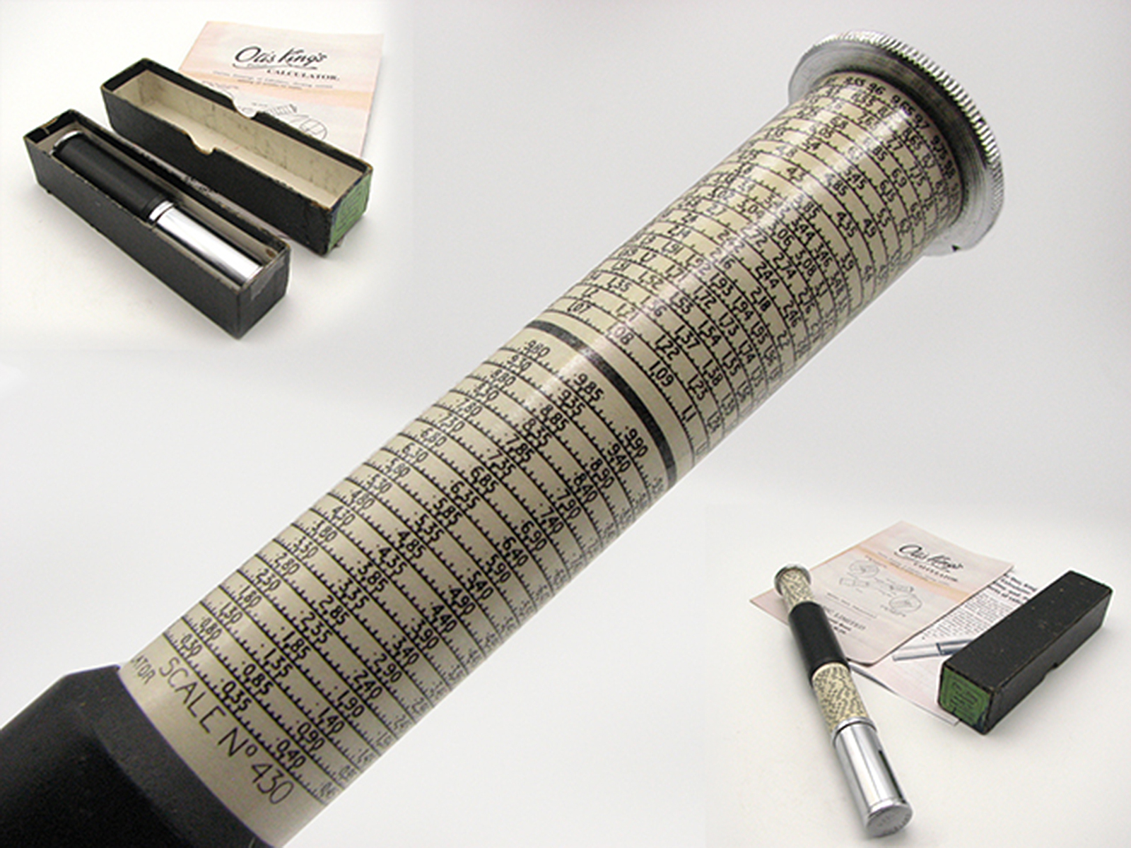 Vintage Otis King model L cylindrical slide rule calculators